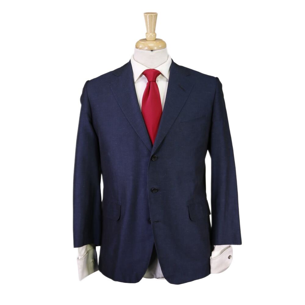 Edgar Pomeroy Bespoke Midnight Blue Silk Linen Iridescent Handmade Suit 38S